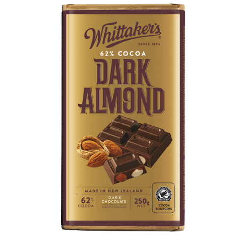 Whittakers Dark Almond Block | 250 g | 62 % Cocoa