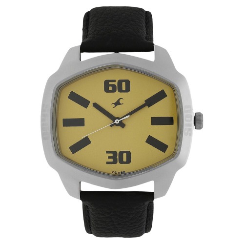 Fastrack Yellow Dail Black Leather Strap Men's Watch | 3119SL02