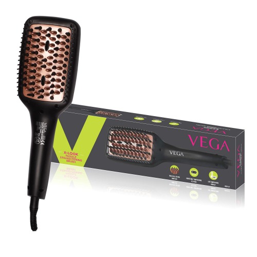 VEGA X-Look Hair Straightening Brush With Ionic & Anti-Sclad Technology & Adjustable Temperature (VHSB-02), Black