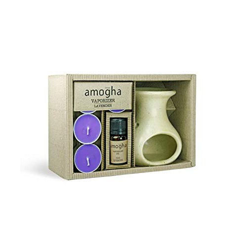 Amogha Vaporizer Set- Lavender 10 ml Fragrance Oil with Ceramic Vapourizer & 4 N Tealights Diyas