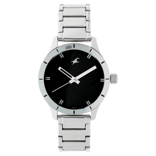 Fastrack Black Dial Silver Stainless Steel Strap women Watch| NM6078SM06