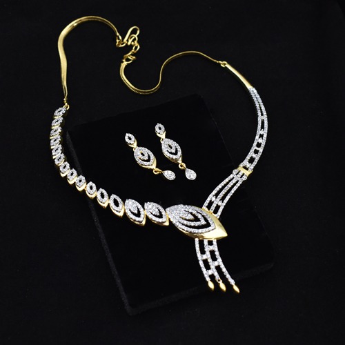 Diamond Toned Necklace For Women | Diamond Necklace Set Women And Girls