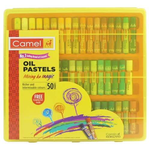 Camline Kokuyo Oil Pastel (50 Shade Plastic)  | Non Stick | Multi colour | Camel Oil Pastels
