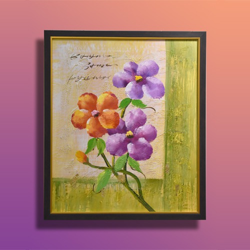 Purple And Orange Flower With Green And Yellow Background Decor For Living Room , Office, Bed Room