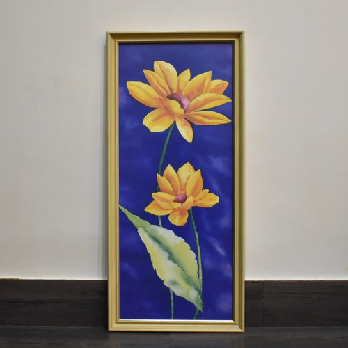 Floral Sunflower For Positivity Wall Art Painting With Golden Border Frame Decor For Office, Living Room