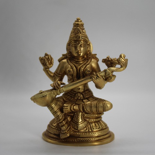 Brass Saraswati ji  Sitting Statue Murti for Pooja Room Home Temple Idol