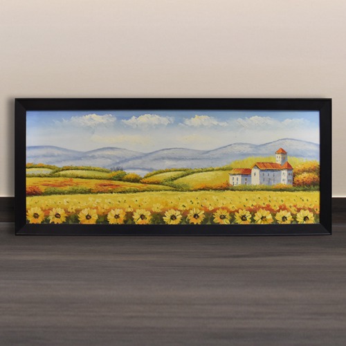 Old Style Farm House In The Middle Of Golden Sunflowers Farm  Wood Frames with Acrylic Sheet