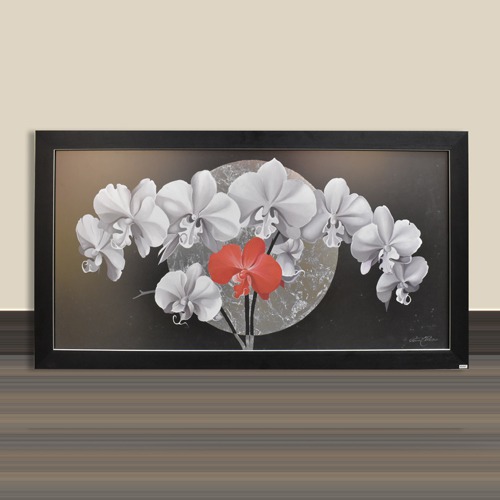 White And Red FlowerWall Art Painting With Black Border Frame Decor For Office, Living Room