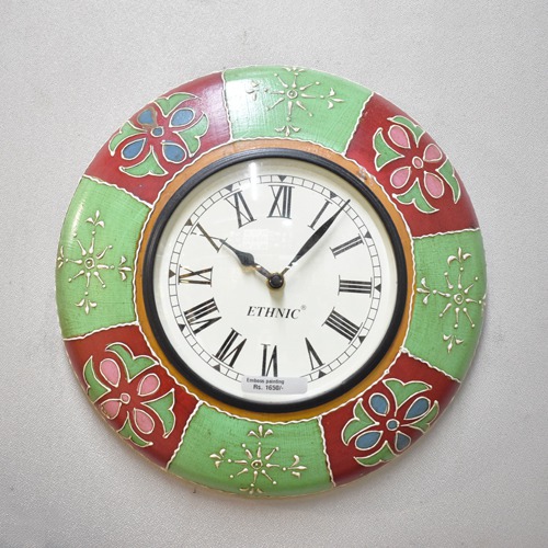 Clock Abstract Solid Pine Wood MDF Roman Numerals Hand-Painted Large Wall Clock, 12x12 Inches