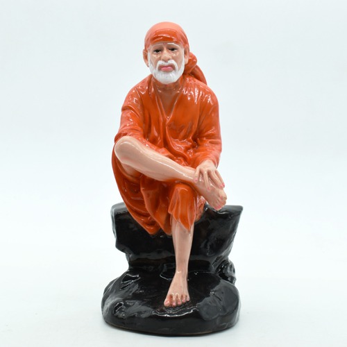 Blissful Sai Baba Idol for Decorative Showpiece with Orange Chola Religious Figurine -Ashirwad Sai Baba