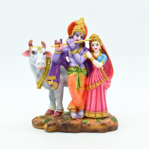 Sri Krishna Culture-Medium Radha Krishna Besides Yamuna for Home Decoration-Height-6 Inches-Multicolour-Fiber