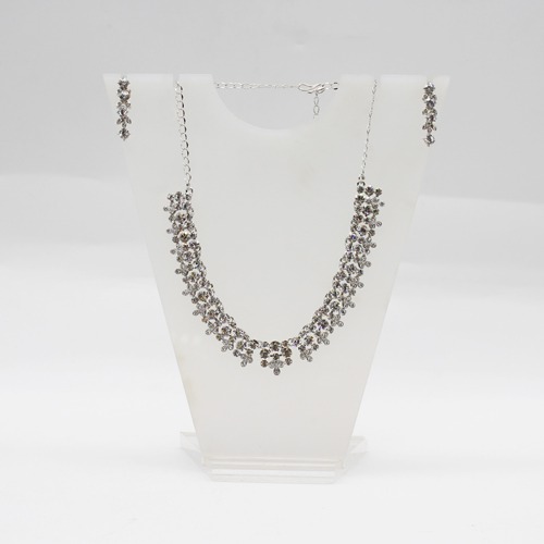 Silver Plated Diamond Studded Necklace Set With Earrings