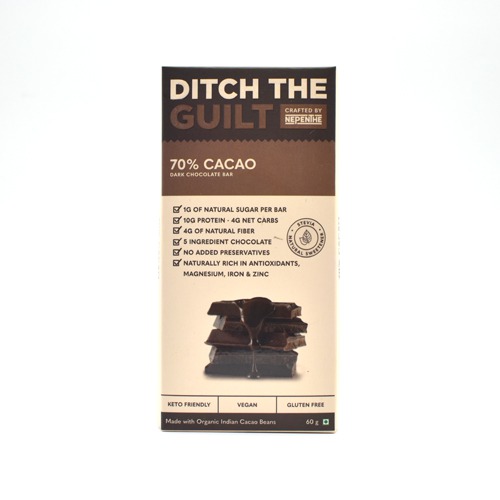 70% Cacao Vegan Dark Chocolate - Zero Sugar Added - Stevia Sweetened - High Protein