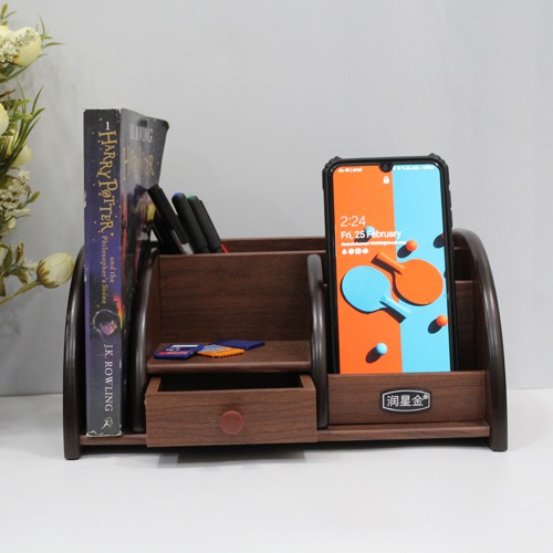 Multi-Functional Big Wooden Desk organiser | Multipurpose Office Desk Organiser with 5 compartments for Card, Stationary, Mobile Phone,Office