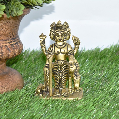Antique Dattatreya Bhagwan Idol/ Guru Dattatreya Brass Idol for Home Temple | Yellow Colour