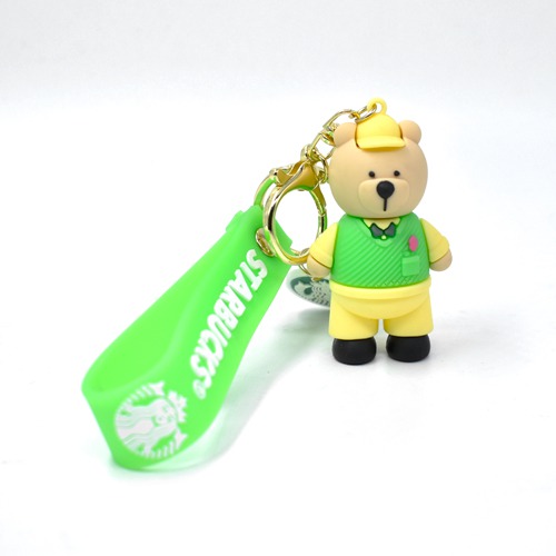 Starbucks Green Bear Keychain | 3D Multicolour Hard Plastic Design Keychain Key Ring Anti-Rust for Car Bike Home Keys for Men and Women