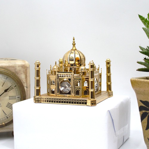 Gold Plated Taj Mahal Showpiece with studded Crystal