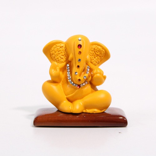 Crome Yellow Colour Decorative Ganesh Idol for Car Dashboard
