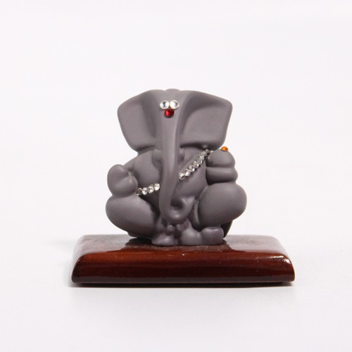 Gray Colour Diamond Studs Ganesha Statue For Car Dashboard
