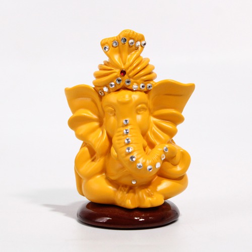 Yellow Lord Ganesha Pagdi Ganesha Statue For Car Dashboard