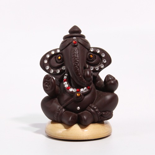 Small Brown Decorative Sitting Ganesha Idol For Car Dashboard
