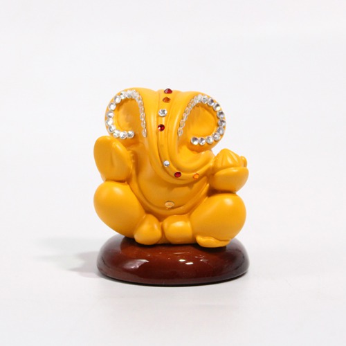Yellow Diamond Studs Ganesha Idol For Car Dashboard