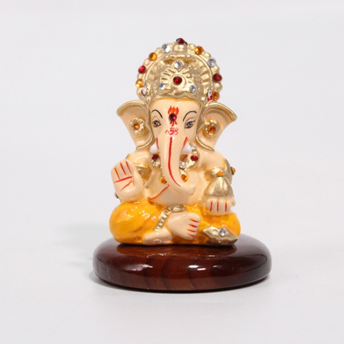 Small Wooden Base Ganesh Idol For Car Dashboard