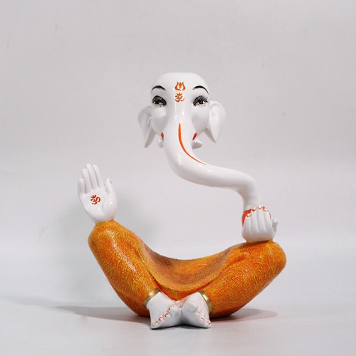 White And Yellow Ganesha Statue For Home Decor