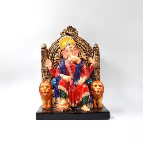 Sitting On Sinhasan Ganesha Idol for home and Office Decor