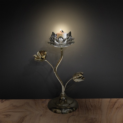 Silver Crystal Glass Lotus Candle Holder stand For Home & Office Decor