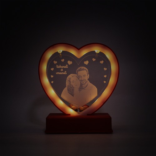 Heart Shape Plaque With LED Lights | Customised LED Photoframe with Personalized Photo Frames For Home & Bedroom Decorative Light Frame Set
