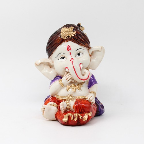 Brown Pagdi Little Ganesha Sculpture Statue For Home Decor