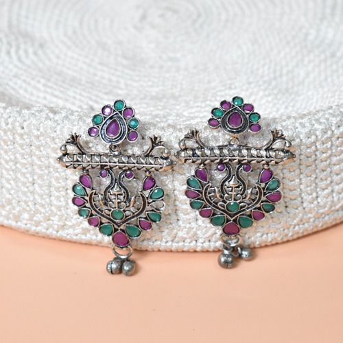 Elegant Oxidised Ruby Stone Studded Earrings | Earrings | Women's Earrings