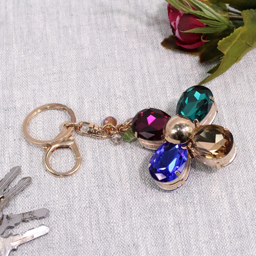 Multi colour Stone Flower Keychain | Premium Stainless Steel Keychain For Gifting With Key Ring Anti-Rust | For Car Bike Home Keys for Men and Women