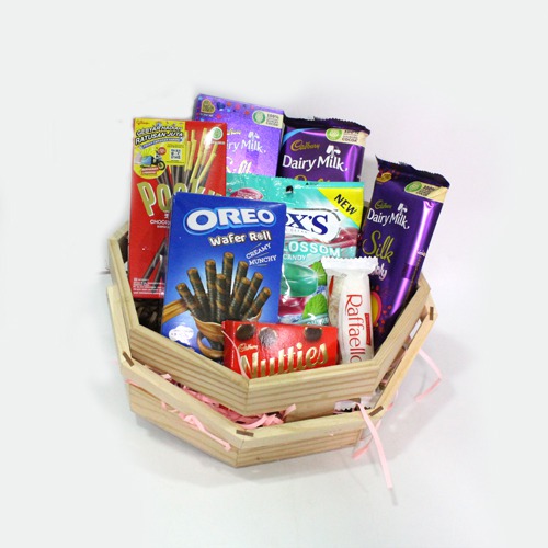 Chocolate Gift Hamper with Wooden Basket
