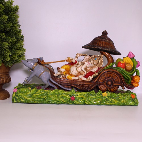 Lord Ganpati Sitting On Mouse Rath Showpiece For Home Decor