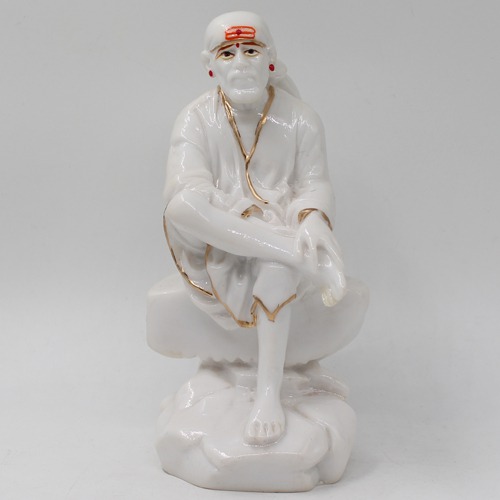 Glossy White Sai Baba Sitting On Stone Statue Sai Baba Statue For Pooja Room Home Temple