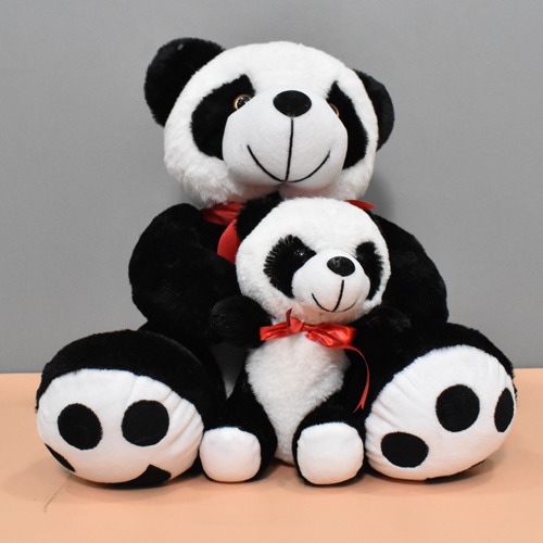 Fabric Soft Push Stuffed Panda Mother With Baby | Washable Toy For Kids
