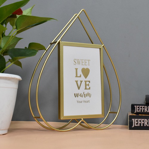Gold Plated Heart Shape Metal Table Top  Photo Frame For Home & Office decor ( Photo Size: 4 x 6 inches )