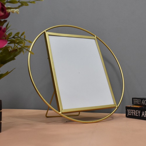 Golden Plated Round Metal  Table Top Photo Frame for Home & office Decor (Photo Size 6 x 8 inches)