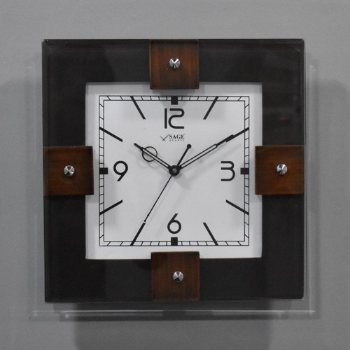 Sage Quartz Glass With Wood Wall Clock (12 x 12 , Black )