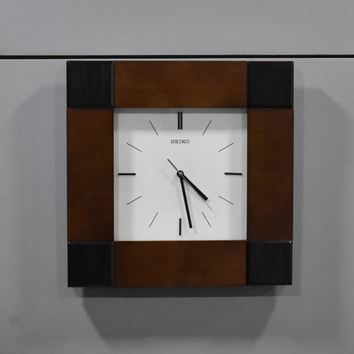 Wooden Square Seiko Wall Clock ( 15.5 x 15.5 inches, Brown )