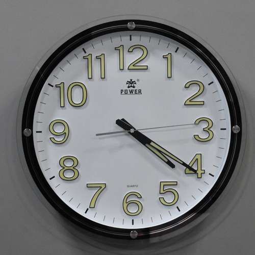 Glass Wood Power Quarts Wall Clock For Home Decor (17.5 x 17.5 inches, Black)