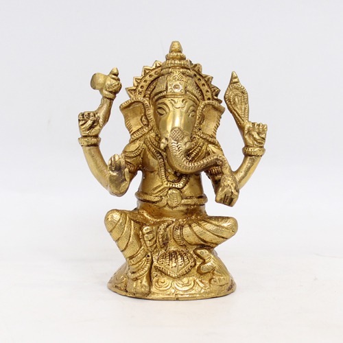 Gold Brass Seated Ganesha Idol For Home & Office Decor