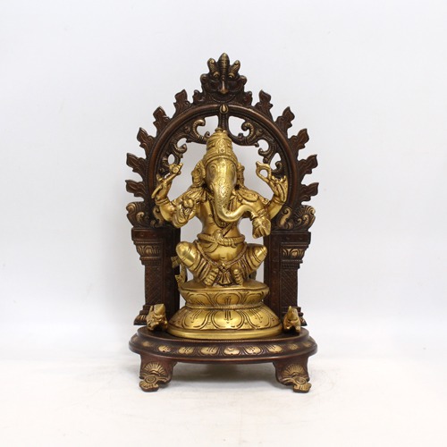 Brass Ganesha Idol with Prabhavali For Office Decor