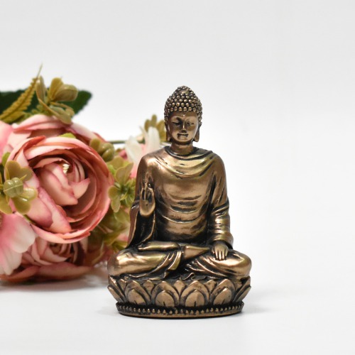 Fiber Gautama Buddha Blessing Mini | Buddha Statue Golden Decorative Showpiece - 7cm