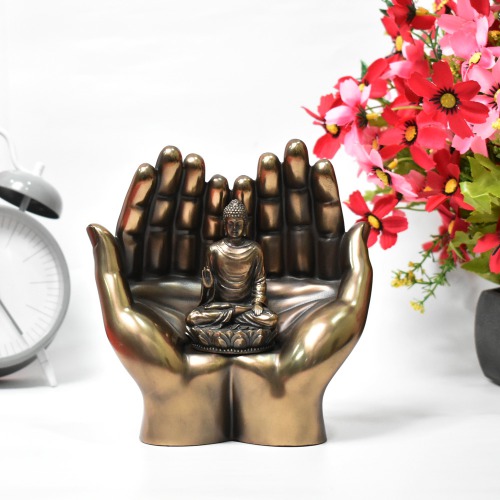 Sitting Buddha In Double Hand | Lord Buddha Statue In Blessing Posture Sitting Idol Decorative Showpiece