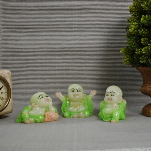 Happy Monk Set Of 3 Statue | Miniature Buddha Monk Statue Figurines Showpiece For Home | Office Decoration
