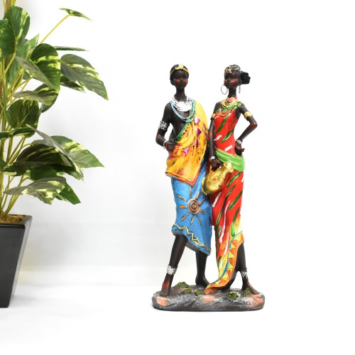 Resin Indian Traditional Standing Couple Lady Showpiece |Sculpture | Sculpture Resin Desktop Decor