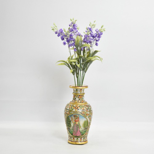 Marble Flower Vase with Meenakari Beautiful Women Painting Work Multi colour | Designer Marble Flower Vase